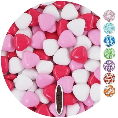 Afbeelding van EinsSein 1 kg chocolade in de vorm van gesuikerde amandelen, medium mix, wit/roze/glanzend roze hartvormig, bruiloft bruiloft, snoep, Nikah