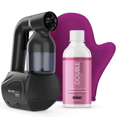 Afbeelding van MineTan Bronze Babe bruiningsset met persoonlijke spray; krijg een perfecte bruining vanuit huis, verkrijgbaar in roze of zwart, bruining, zonder markeringen.