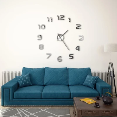 Afbeelding van 3D wandklok 100 cm XXL modern zilverkleurig
