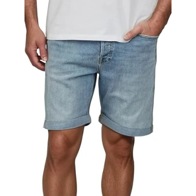 Afbeelding van JACK &amp; JONES JJIRICK Short en jean stretch pour homme Coupe droite Bermuda d&#039;été Denim Couleur unie Noir et bleu Tailles S, M, L, XL, XXL, Blue (12281168), L