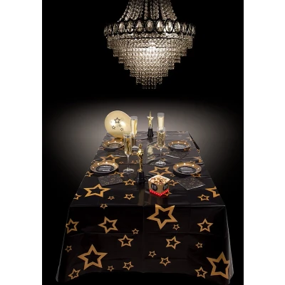 Afbeelding van Tafelkleed zwart gouden sterren 130x180cm