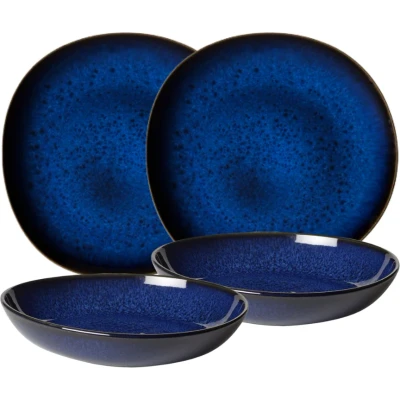 Afbeelding van Villeroy &amp; Boch Serviesset Lave Blauw 4 delig / 2 personen dinerborden en diepe borden