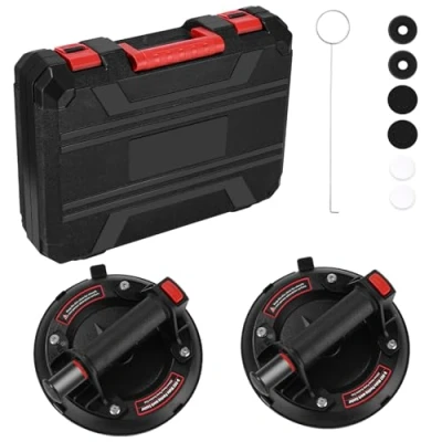 Afbeelding van Set van 2 Glazen zuignappen 8.2&quot; Met draagbare gereedschapskist Voor glas, tegels, marmer, belastbaar tot 200 kg