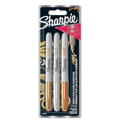 Image de Pack de 3 Marqueurs permanents à pointe fine métallique Sharpie Or Argent et Bronze