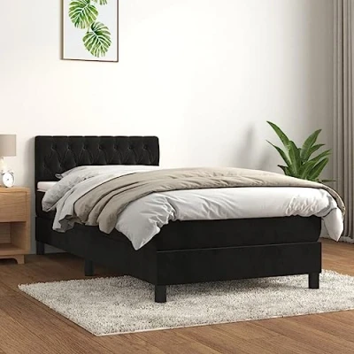 Image de vidaXL Sommier à lattes de lit avec matelas Noir 100x200 cm Velours