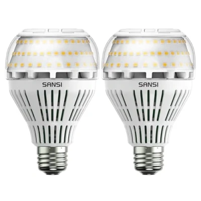Afbeelding van SANSI Ledlampen, E27, dimbaar, 27 W, warmwit, komt overeen met 250 krachtige lampen, 4000 lumen, 3000 K, stralingshoek 270 graden, voor garage, keuken, slaapkamer, oprit, 2 stuks