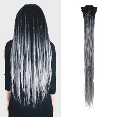 Afbeelding van Dsoar Jamaica Reggae Locs Ombre Dreadlocks haarverlenging voor dames/heren, 10 strengen, synthetische dreads, handgemaakt, gevlochten, zwart en grijs