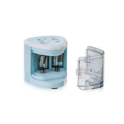Afbeelding van Peach PO102 universele elektrische puntenslijper, incl. reserveonderdelen, voor alle potloden, kleurpotloden, eyeliner en waskrijt, dubbele puntenslijper potloden van 6 tot 8 mm 9 12 blauw
