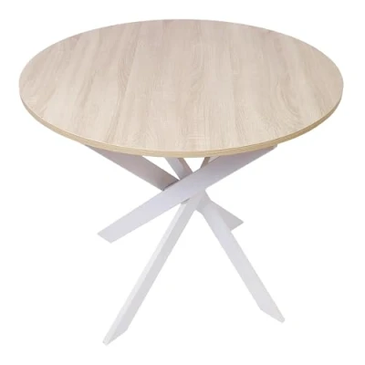Afbeelding van Skraut Home Eettafel vast rond 90 x 77 cm capaciteit tot 4 personen duurzame materialen model Zen (90 cm, eiken + witte poten)