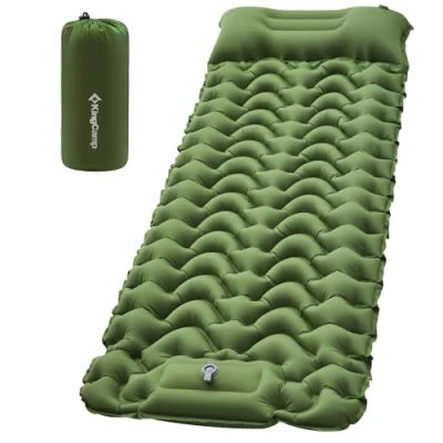 Afbeelding van KingCamp Ultralichte campingmat met geïntegreerde voetpomp, duurzame compacte opblaasbare slaapmat kussen, campingmatras voor wandelen, kamperen, groen