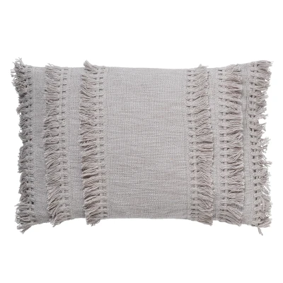 Afbeelding van Dutch Decor FARA Sierkussen 40x60 cm 100% katoen met franjes Micro Chip lichtgrijs
