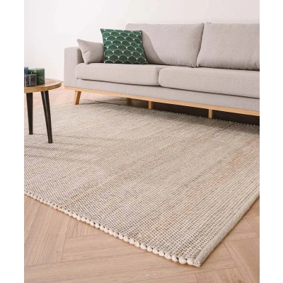 Afbeelding van Wollen Tapijt/Vloerkleed Lett Wit/beige 90x160 Cm 100% Wol