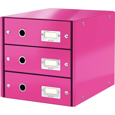 Afbeelding van Leitz Wow Click &amp; Store Ladekast Met 3 Laden 81% Gerecycled Karton Voor A4 Formaten Ruimtebesparende Opberger Roze