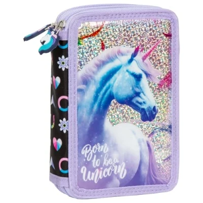 Afbeelding van Ragusa Trade Trousse à crayons pour filles, enfants, chevaux, garçons et différentes 2 ou 3 compartiments, remplie, Cheval