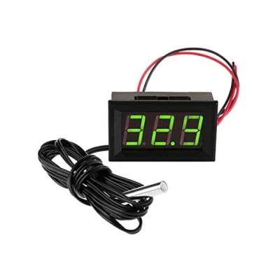 Afbeelding van FBBULES Digitale thermometer, 12 V, mini temperatuurtest met sonde, waterdicht, digitaal, temperatuurmeter, meter voor koelkast, aquarium, vriezer, groen