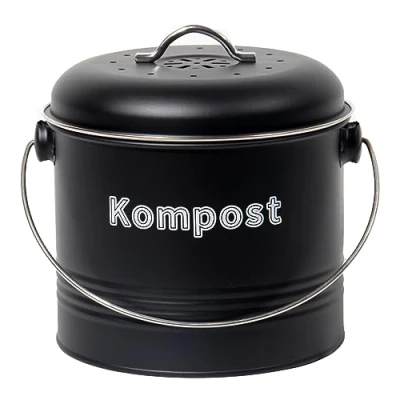 Afbeelding van Theo&amp;Cleo Biomuilnisemmer, keuken, 3,5 l, bio afvalemmer, geurdicht met actieve koolfilters, compostemmer metaal, retro biologisch afval, zwart