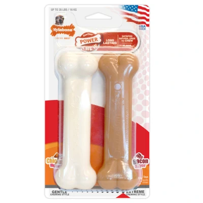 Afbeelding van Nylabone Chew Twin Pack Wolf Hondenspeelgoed Kip Bacon Wit Roze Voor Honden Tot 16 Kg M