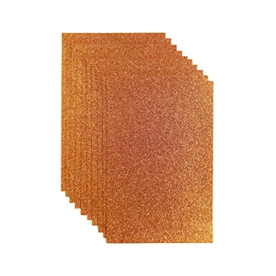 Afbeelding van Glitterstof, sterke glitterbladeren voor feestprojecten, 20 x 30 cm, verpakking met 10 glittervilten handwerk, vierkanten festivals (oranje)
