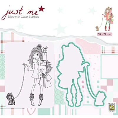 Afbeelding van Nellie&#039;s Choice Just Me Die + Clear stamp Kerstshoppen JMSD005 59x75mm (07 20)