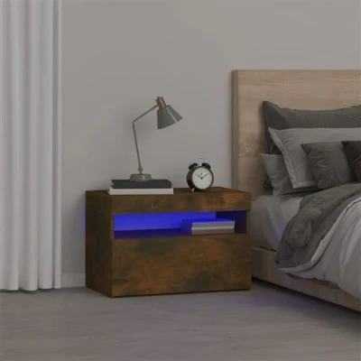 Afbeelding van Nachtkastje met LED verlichting 60x35x40 cm gerookt eikenkleur