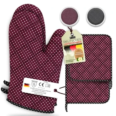 Afbeelding van LEFUNDA® 4 stuks ovenwanten katoen hittebestendig grillhandschoenen bakhandschoenen voor het bakken koken ovenhandschoenen