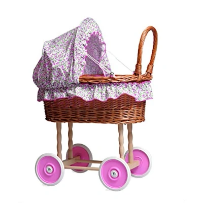 Afbeelding van Egmont Toys Poppenwagen in Riet met Bloemenbekleding