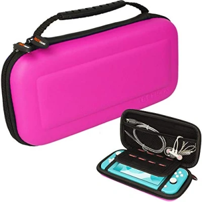 Afbeelding van TECHGEAR Switch Lite beschermhoes beschermhoes, transporttas, harde compatibel met Nintendo Lite, 8 sleuven voor speelkaarten + accessoires, roze