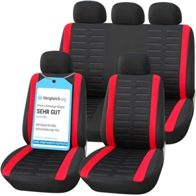 Afbeelding van Upgrade4cars Auto Stoelhoezen Set Universeel Zwart Rood Autostoel Hoezen met Deelbare Achterbank Accessoires Interieur