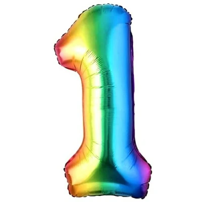 Afbeelding van ballon 1 jaar verjaardag nummer folie meerkleurig metallic XXL reuzen 100 cm decoratie lucht of helium