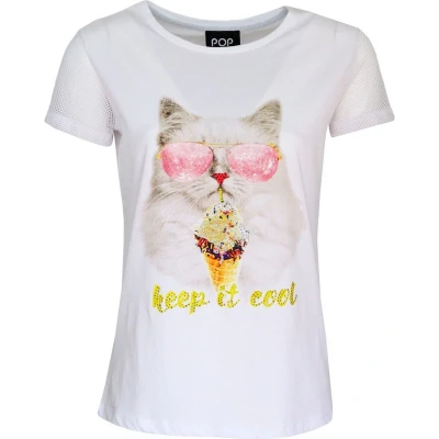 Afbeelding van Verysimple wit t shirt met coole kat maat M (IT44)