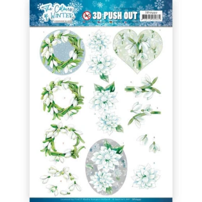 Afbeelding van White Winter Flowers The Colours of 3D Push Out by Jeanine&#039;s Art