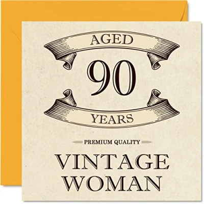 Afbeelding van Vintage verjaardagskaarten voor vrouwen, 90 jaar, grappige verjaardagskaart moeder, zus, vrouw, oma, tante, 145 mm x mm, wenskaart 90e kaart