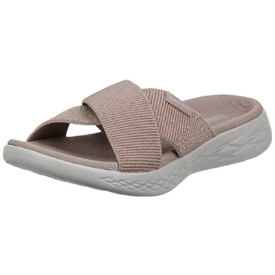 Afbeelding van Skechers On the go 600 Glinsterende damessandalen, Rozengoud.
