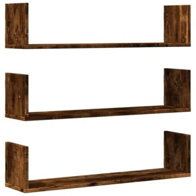 Afbeelding van Wandschappen 3 st 80x18x18 cm bewerkt hout gerookt eikenkleurig