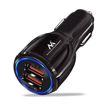 Afbeelding van Maclean MCE478 USB autolader met 2 sleuven, 12 24 V, Quick Charge 3.0, aansluitingen, 1 x QC3.0, tot 30 W, 3,1 A, smartphone, tablet, GPS, MP3, MP4 (zwart)