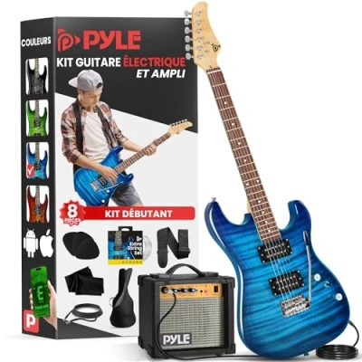 Afbeelding van Pyle Elektrische Gitaar Gitaarset met Versterker Volledige Maat Humbucker Pickups Startpakket Inclusief Versterker, Hoes, Gitaarband, Stemapparaat,Plectrum,Snaren,Kabel,Tremolo Blauw