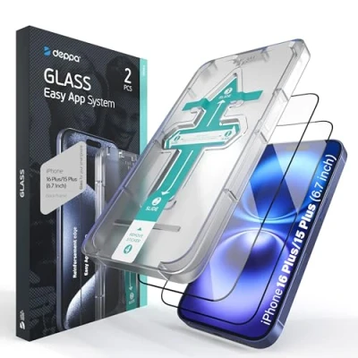 Afbeelding van Deppa [2 stuks] gehard glas iPhone 15 Plus (6,7 inch) [volledige afdekking] met eenvoudige installatieset, displaybeschermfolie [video installatiehandleiding]