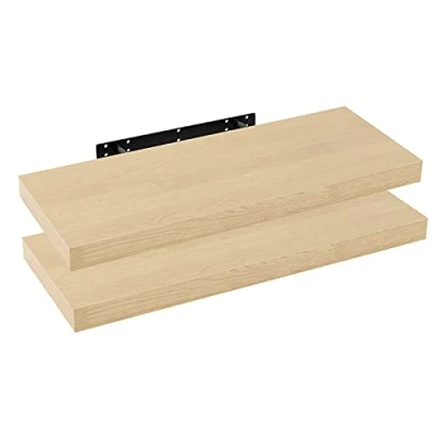 Afbeelding van WOLTU RG9318kei 2 Set van wandplanken MDF hout voor decoratieve boekenkast, 80 x 23 3,8 cm, geel eiken