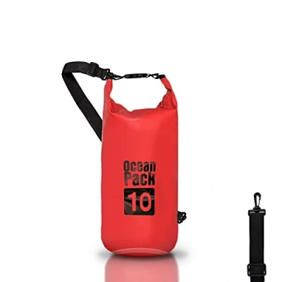 Afbeelding van Waterdichte rugzak, 5/10/20 l, Dry Bag Zee, tas, verstelbare schouderriem, voor boot, vissen, rafting, strand, watersport, beschermt telefoon/zilver/kaart/sleutel, Rood, tas