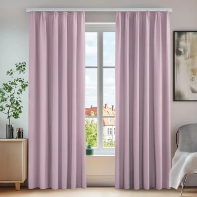 Afbeelding van Deconovo Set van 2 gordijnen, ondoorzichtig, met plooiband, geluidsbescherming, 260 x 140 cm (h b), lichtroze