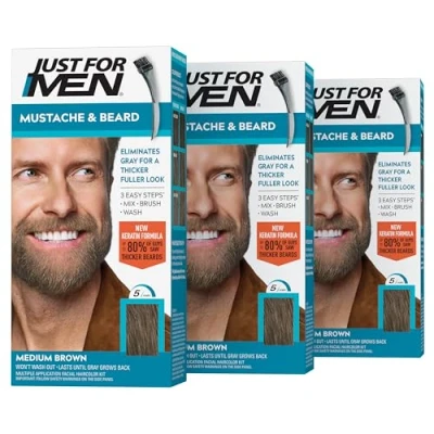 Afbeelding van Just For Men Set van 3 penselen voor snor, baard en poten, middenbruin