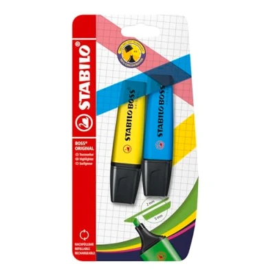 Image de STABILO Surligneur BOSS ORIGINAL blister x 2 surligneurs jaune, bleu