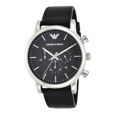 Afbeelding van Emporio Armani Herenhorloge, chronograaf kwartsuurwerk, 46 mm, goudkleurige roestvrijstalen kast met leren band, AR1917, Zwart en zilver, Sportief/elegant