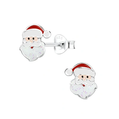 Afbeelding van Zilveren kerstman met glinsters kinder oorstekers glitter oorknopjes kerst winter oorbellen Meisje Zilver Zilverana Sterling 925 Silver