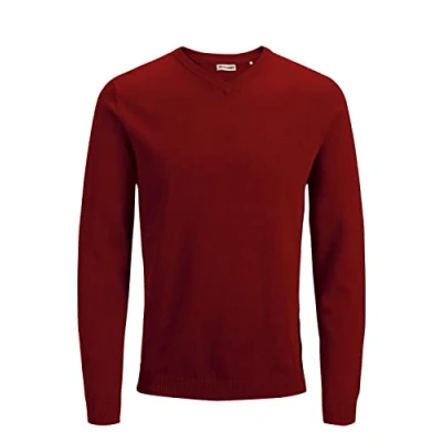 Afbeelding van JACK &amp; JONES Jjebasic Knit V hals Noos sweatshirt voor heren, Rood (Red Dahlia)
