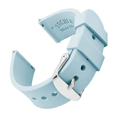 Afbeelding van Archer horlogebandjes, Gekleurd rubberen horlogebandje, Vervangend siliconen bandje voor klassieke horloges of smartwatches, Snelle sluiting, Ruime keuze aan kleuren, Poeder Blauw
