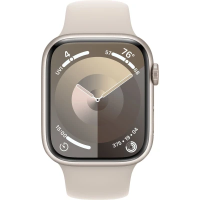 Afbeelding van Apple Watch Series 9 45mm Goud (Gouden Siliconenband M/L)