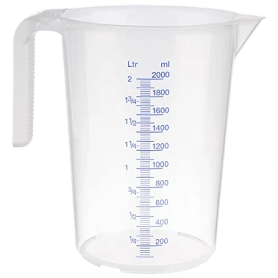 Afbeelding van APS Maatbeker 2 liter, Ø 15 x H 20,5 cm, kunststof beker met reliëfmaatschaal aan de buitenkant, open handgreep, schaal in l/ml, vaatwasmachinebestendig