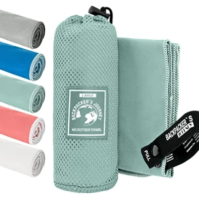 Afbeelding van Backpacker&#039;s Journey Microvezel handdoeken in maat S, M, L, XL, set reishanddoeken, licht, sneldrogend, absorberend en antibacterieel