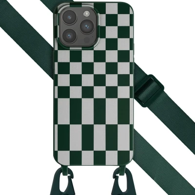 Afbeelding van Selencia hoesje Geschikt voor iPhone 15 Pro Max met koord Siliconen design afneembaar Groen / Irregular Check Green